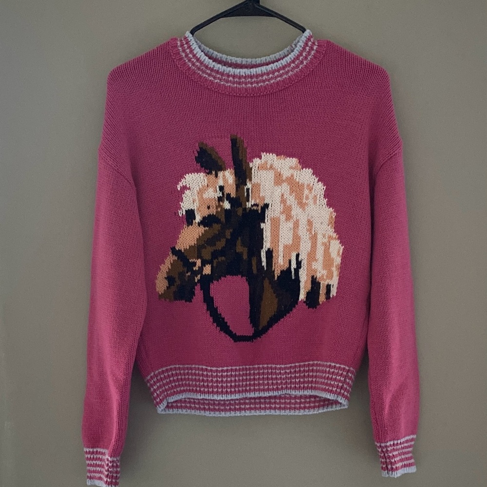 Asos horse sweater in pink. Size XS-S
